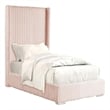Pemberly Row Twin Size Bed with Pink Channel Tufted Fur Chenille Upholstery
