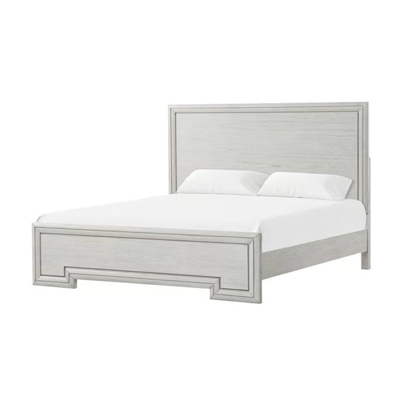 Pemberly Row King Bed in Rustic White with Solid Wood Transitional Panel Design
