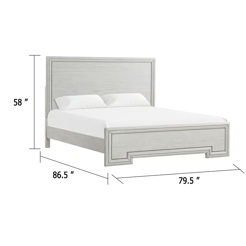 Pemberly Row King Bed in Rustic White with Solid Wood Transitional Panel Design