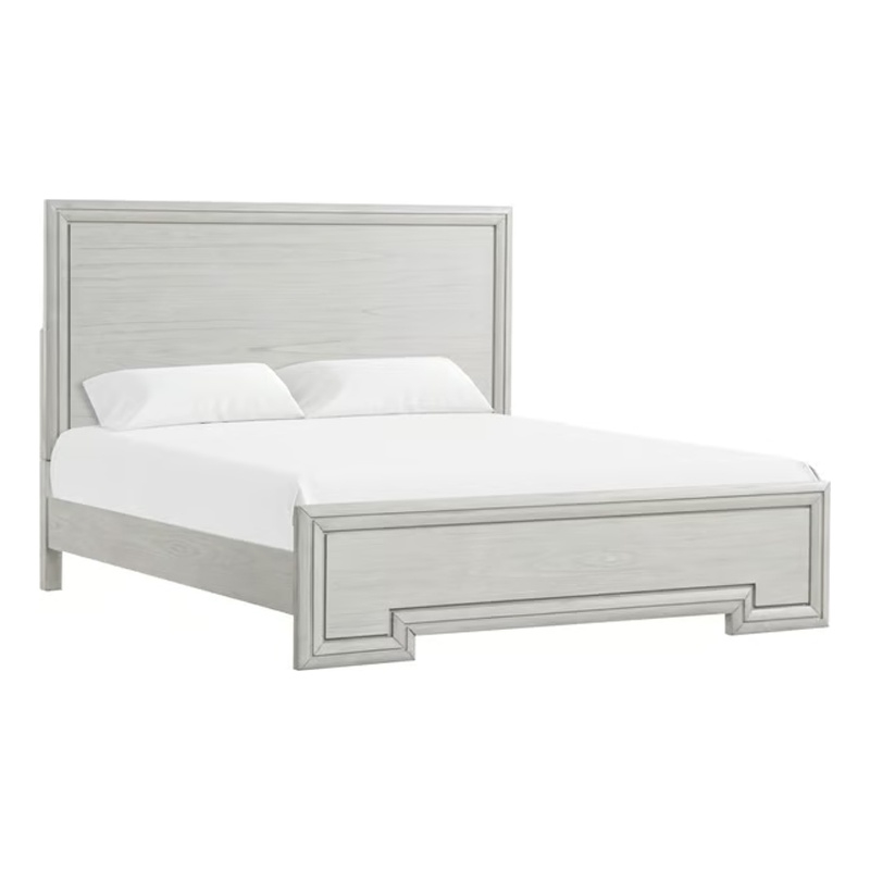 Pemberly Row King Bed in Rustic White with Solid Wood Transitional Panel Design