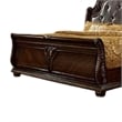 Pemberly Row Queen Bed in Brown Cherry with Faux Leather Padded Headboard