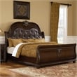 Pemberly Row Queen Bed in Brown Cherry with Faux Leather Padded Headboard