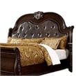 Pemberly Row Queen Bed in Brown Cherry with Faux Leather Padded Headboard
