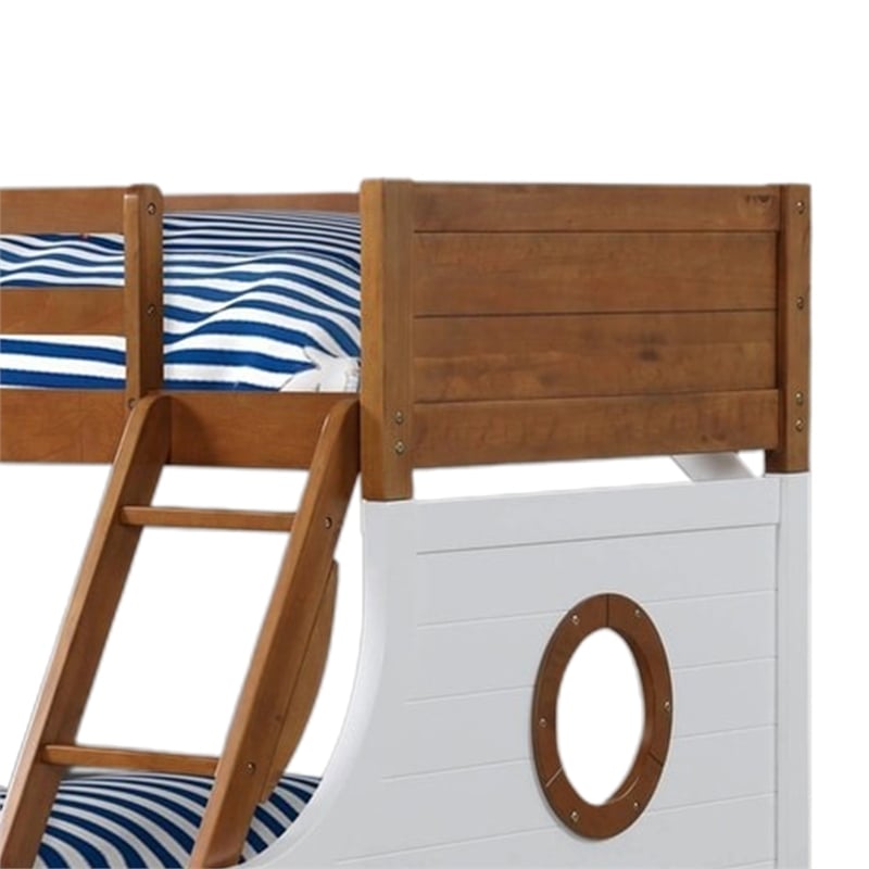 Pemberly Row Twin over Full Bunk Bed with Trundle in Oak Brown and White