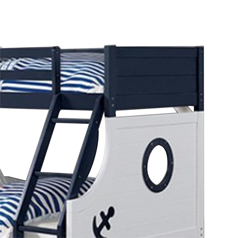 Pemberly Row Twin Over Full Bunk Bed with Trundle in Blue and White