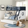 Pemberly Row Twin Over Full Bunk Bed with Trundle in Blue and White