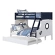 Pemberly Row Twin Over Full Bunk Bed with Trundle in Blue and White