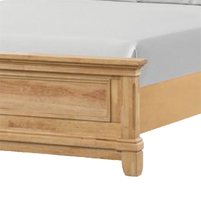 Pemberly Row Queen Bed with Plank Headboard and Molding in Natural Oak Brown