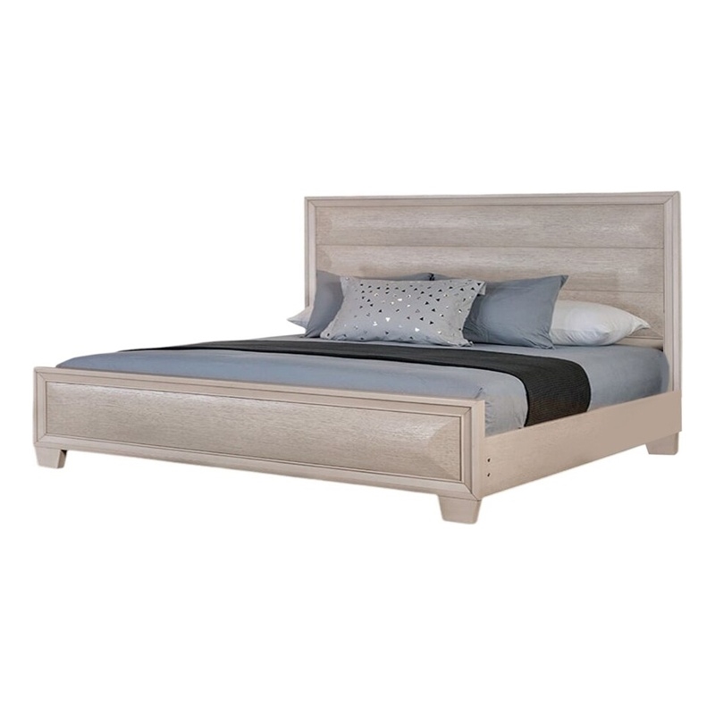 Pemberly Row Queen Bed with Paneled Headboard and Beveled Fronts in White Oak