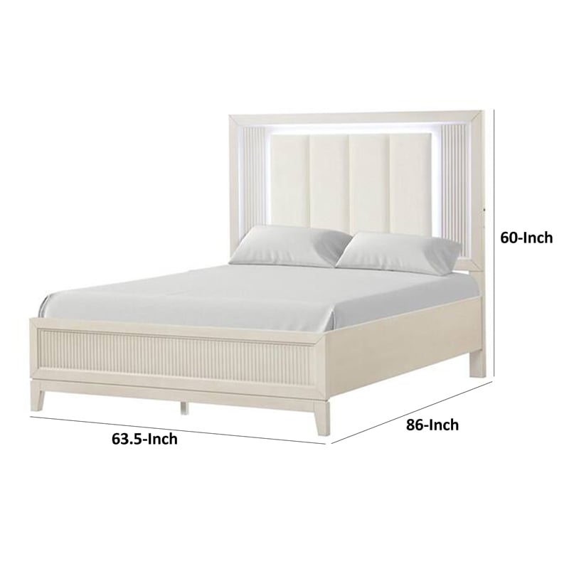 Pemberly Row Queen Bed with LED Tufted Headboard in Fluted Antique White