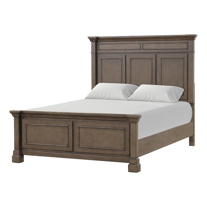 Pemberly Row Queen Bed with Panel Molded Headboard and Footboard in Walnut