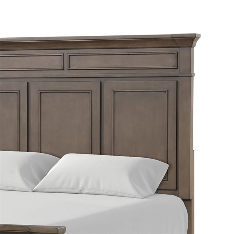 Pemberly Row Queen Bed with Panel Molded Headboard and Footboard in Walnut