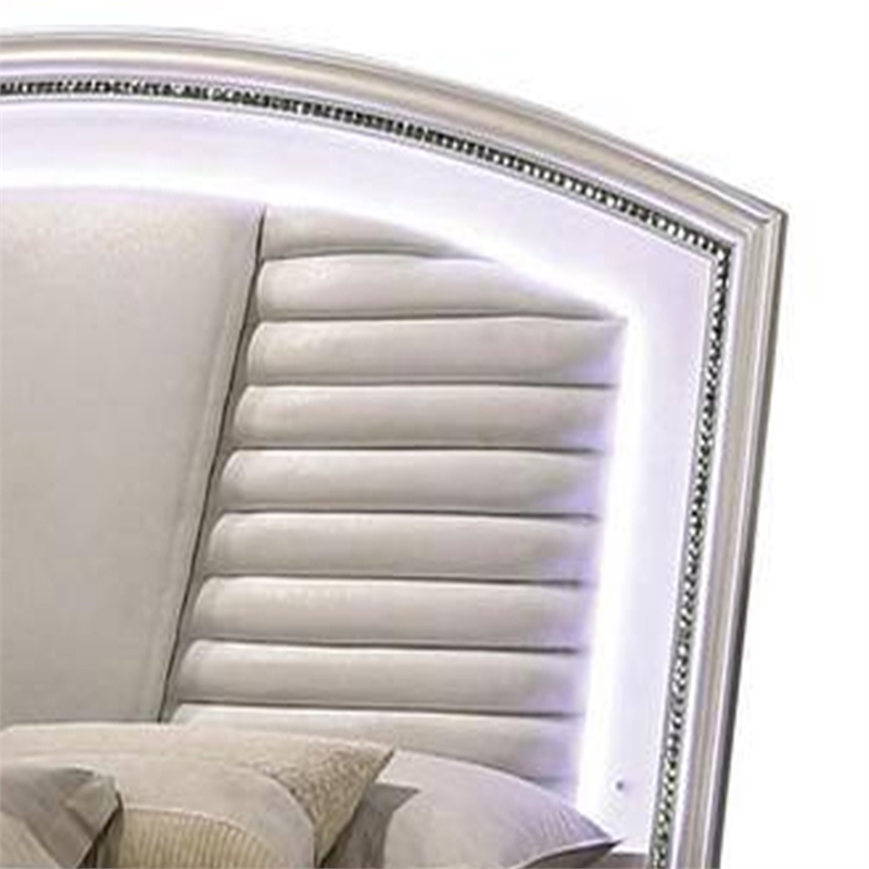 Pemberly Row Queen Bed with LED Headboard and Storage in Pearl White