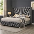 Pemberly Row Wingback King Bed with Nailhead Trim in Gray Tufted Velvet