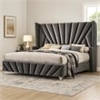 Pemberly Row Wingback King Bed with Nailhead Trim in Gray Tufted Velvet
