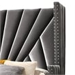 Pemberly Row Wingback King Bed with Nailhead Trim in Gray Tufted Velvet