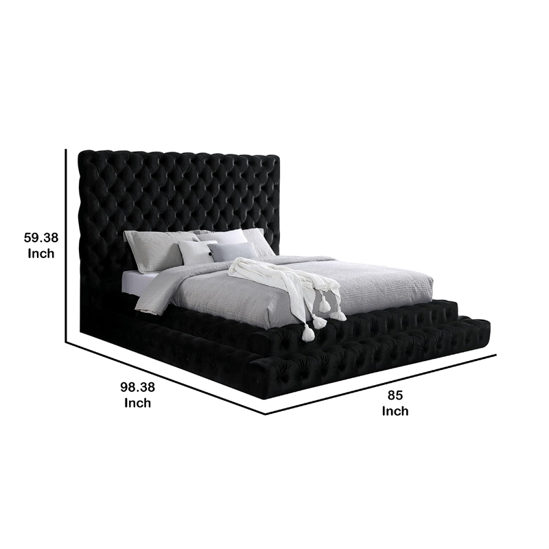 Pemberly Row Queen Platform Bed with Oversized Tufted Headboard in Black