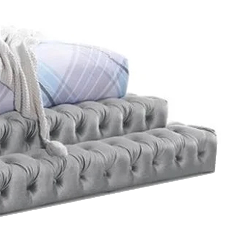 Pemberly Row Queen Platform Bed with Oversized Tufted Headboard in Gray