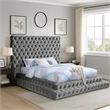 Pemberly Row Queen Platform Bed with Oversized Tufted Headboard in Gray