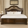 Pemberly Row Ornate Carved Queen Bed with Faux Leather Upholstery in Brown