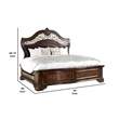 Pemberly Row Ornate Carved Queen Bed with Faux Leather Upholstery in Brown