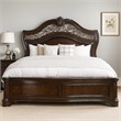 Pemberly Row Ornate Carved Queen Bed with Faux Leather Upholstery in Brown