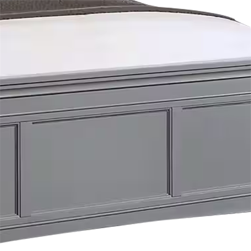 Pemberly Row King Bed with Crown Molding and Storage Drawers in Gray