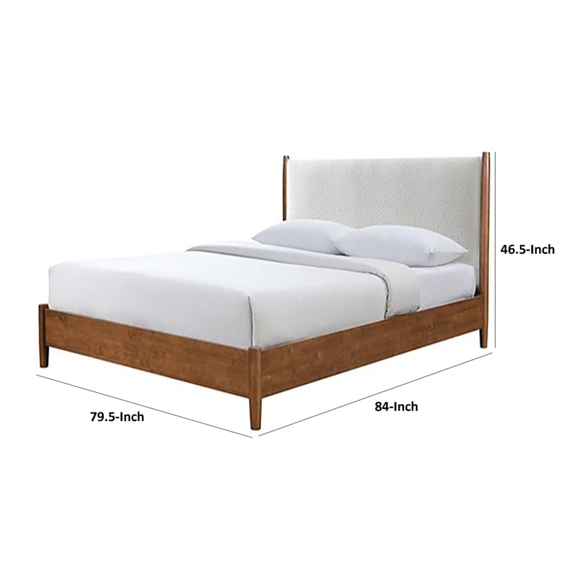 Pemberly Row King Bed with Beige Boucle Upholstered Headboard in Walnut Brown