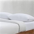 Pemberly Row King Bed with Beige Boucle Upholstered Headboard in Walnut Brown