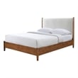 Pemberly Row Full Bed with Beige Boucle Upholstered Headboard in Walnut Brown