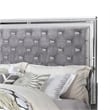 Pemberly Row Queen Bed with Gray Velvet Upholstery and Silver Mirror Accents