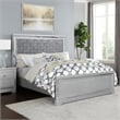 Pemberly Row Queen Bed with Gray Velvet Upholstery and Silver Mirror Accents