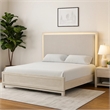 Pemberly Row Queen Bed with LED Headboard in Weathered Gray Rubberwood