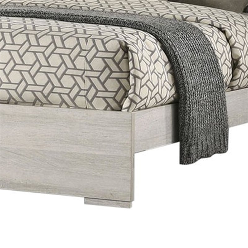Pemberly Row King Bed with LED Headboard in White Wash and Stone Gray