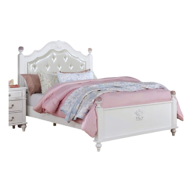 Pemberly Row Full Bed with Button Tufted Faux Leather Headboard in White