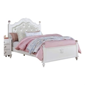 Pemberly Row Full Bed with Button Tufted Faux Leather Headboard in White