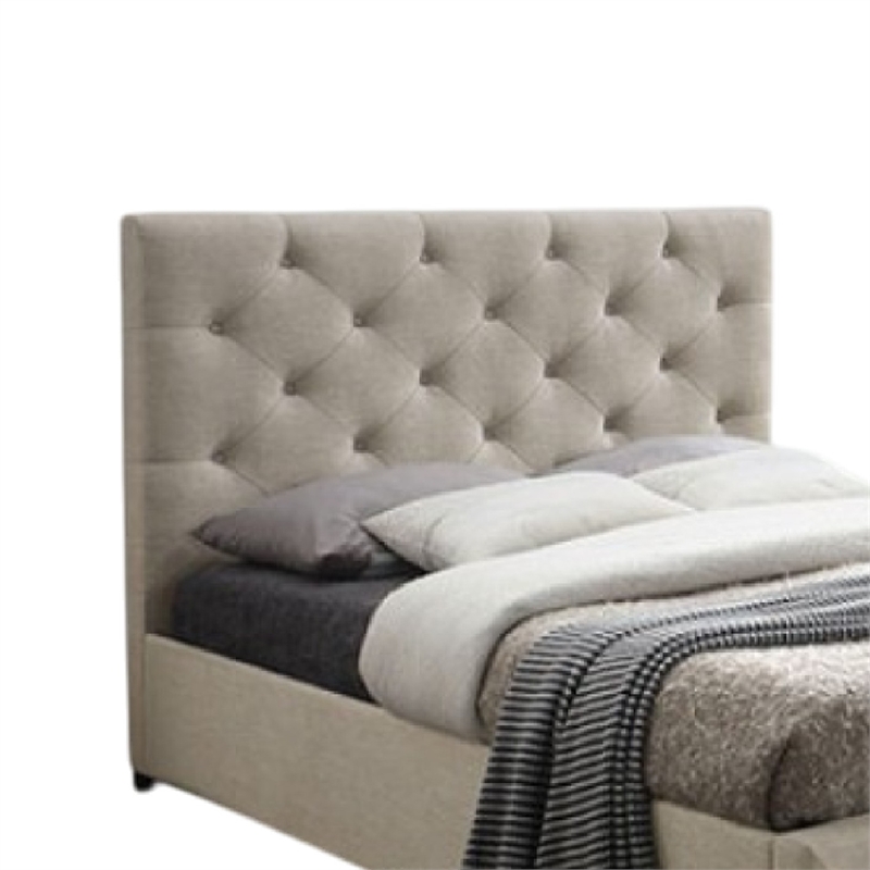 Pemberly Row King Platform Bed with Tufted Headboard and Storage in Beige