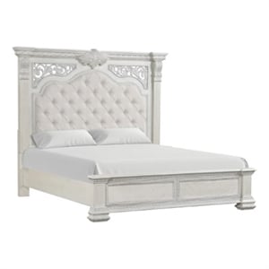 Pemberly Row Queen Bed with Panel Design and Silver Accents in Creamy White