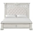 Pemberly Row Queen Bed with Panel Design and Silver Accents in Creamy White