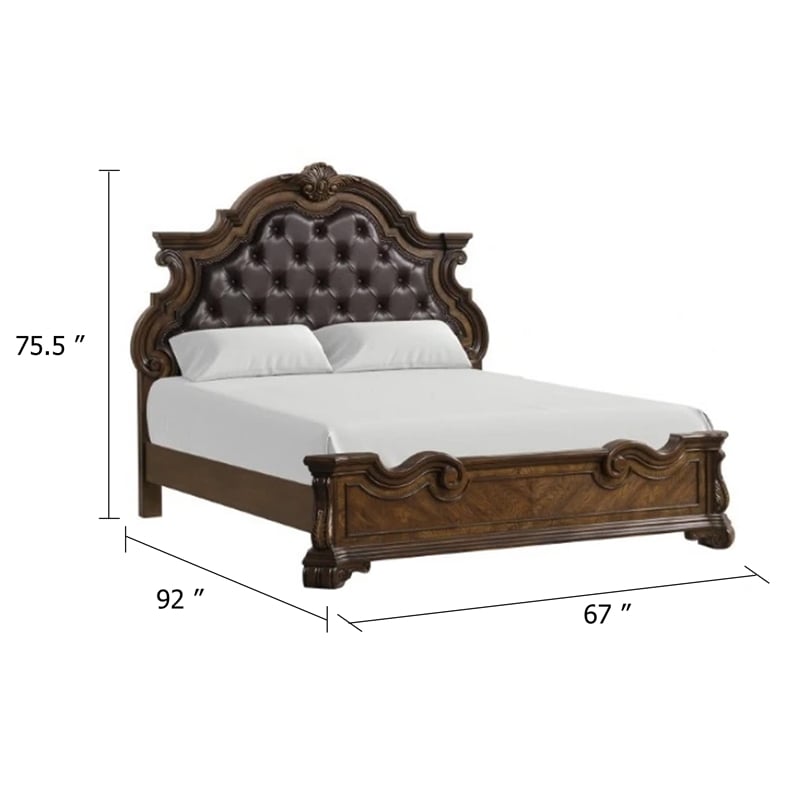 Pemberly Row Queen Bed with Bombay Headboard and Faux Leather in Dark Brown