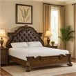 Pemberly Row Queen Bed with Bombay Headboard and Faux Leather in Dark Brown