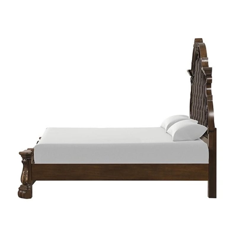 Pemberly Row Queen Bed with Bombay Headboard and Faux Leather in Dark Brown