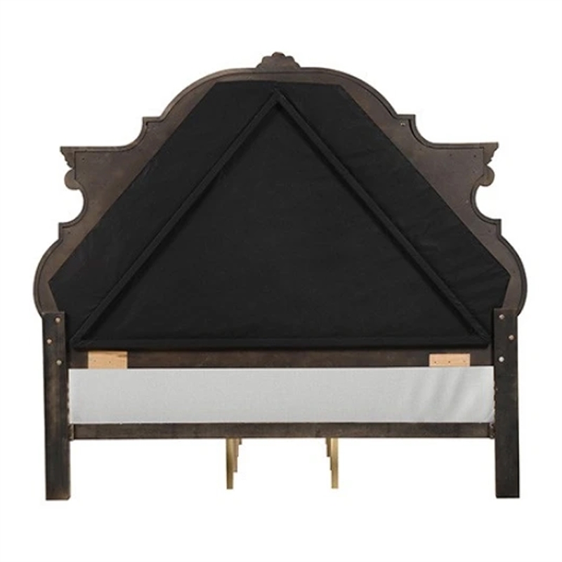 Pemberly Row Queen Bed with Bombay Headboard and Faux Leather in Dark Brown