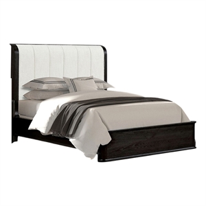 Pemberly Row Queen Bed with Vertical Channeled White Headboard in Black