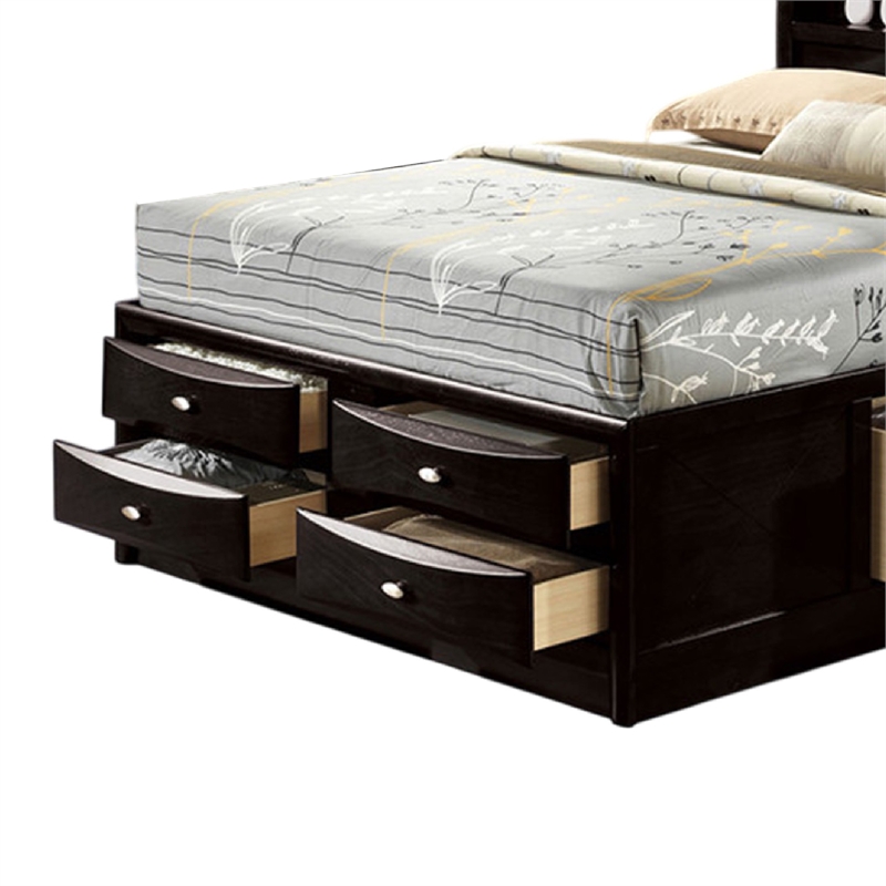 Pemberly Row King Bed with Bookcase Headboard and Storage Drawers in Black