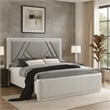 Pemberly Row King Bed with Geometric Upholstered Headboard in Light Gray