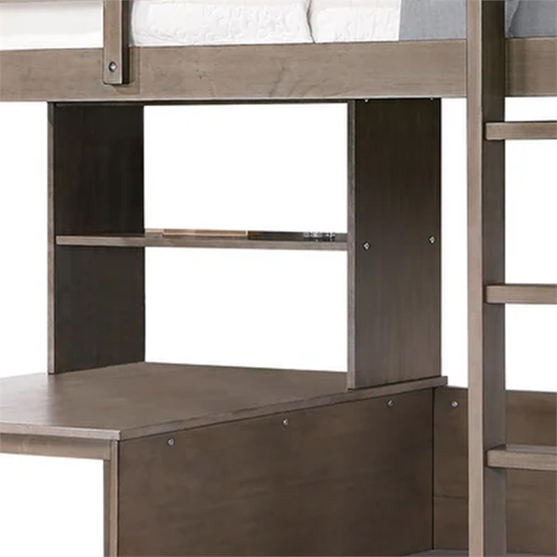 Pemberly Row Twin Loft Bed with Workstation Storage and Guardrails in Gray