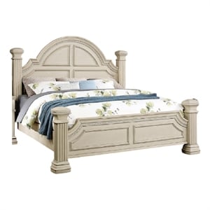 Pemberly Row Queen Bed with Reeded Posts and Molded Trim in Antique White
