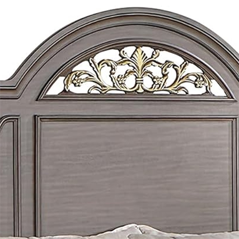 Pemberly Row California King Bed with Carved Floral Arched Headboard in Gray