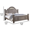 Pemberly Row California King Bed with Carved Floral Arched Headboard in Gray
